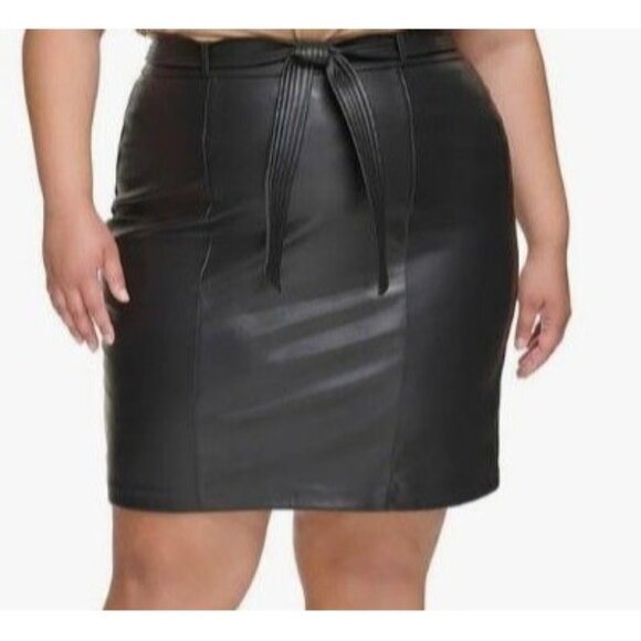 Calvin Klein Womens Plus Size 24W Faux Leather Belted Pencil Skirt NWT - Picture 1 of 11